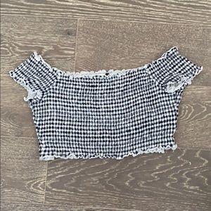 Black and white off the shoulder crop top